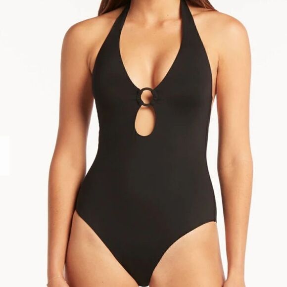 Sea Level Eco Essentials Keyhole Halter One Piece - Picture 1 of 7